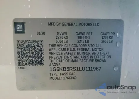 2020 Cadillac Ct6 Luxury z USA, uszkodzony, nr VIN 1G6KB5RS1LU111967